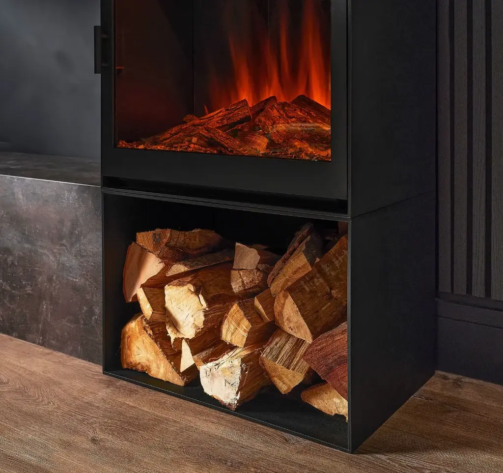 British Fires - Socle pour poêle avec rangement à bûches pour New Forest Cube Range