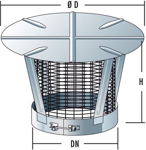 DW Regenhaube mit Klemmband und Funkensieb